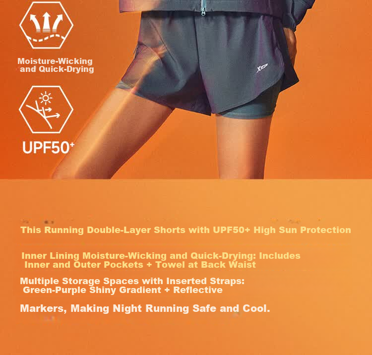 Xtep 2000KM PRO Men's Running Shorts Fake Two-in-One Breathable Quick-Dry Sports Training Five-Point Pants 32