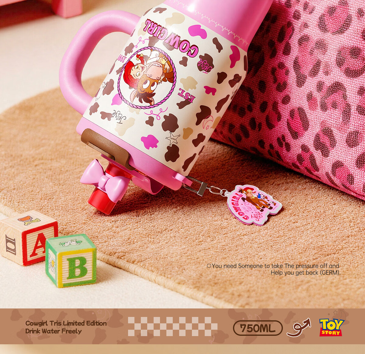 Germ Toy Story Children's Insulated Water Bottle for Girls High-Value Ice Buckle Straw Cup Student Cup 750ML Tris Brown 13