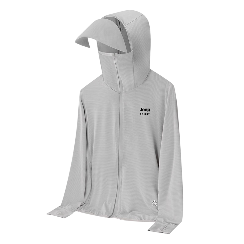 JEEP SPIRIT Men's Summer Lightweight Breathable Sun Protection Jacket UPF50+ Cooling Fishing Beach Coat Light Gray 2XL