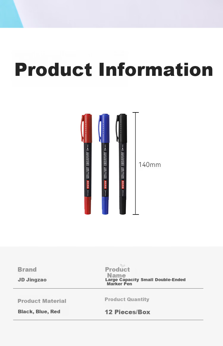 JD Jingzao Small Double-Head Marker Pen Large Capacity Pro Upgrade Office Signature Pen Oil-Based Quick-Dry Waterproof Student Art Liner Marker Black 12-Pack 7