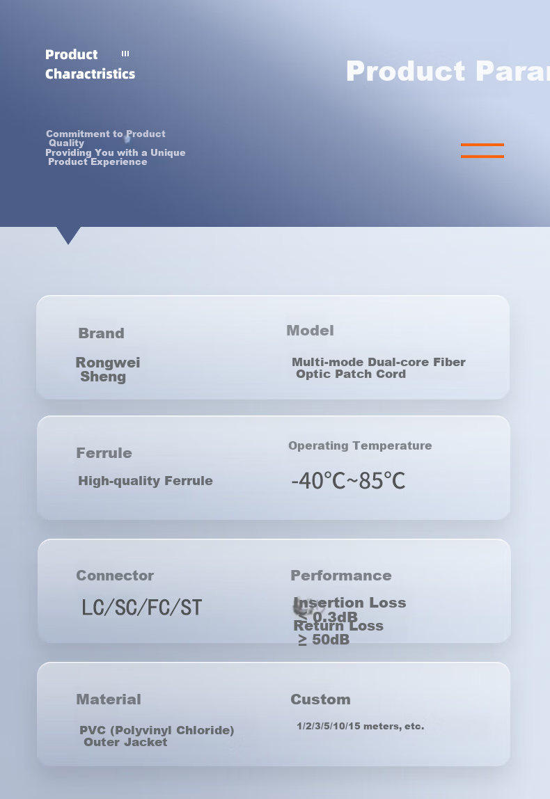 Rongwei Sheng Telecom Grade Fiber Optic Patch Cord LC-LC Multimode Duplex 3m Engineering Home Fiber Optic Cable for Optical Transceiver RWS-DMSX-LCLC3 6