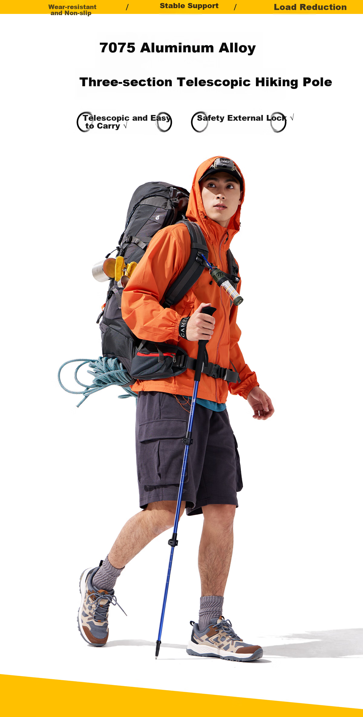 CAMEL Professional Outdoor Mountaineering Hiking 7-Series Aluminum Alloy Telescopic Trekking Pole Walking Stick 136BH04017 Black 1