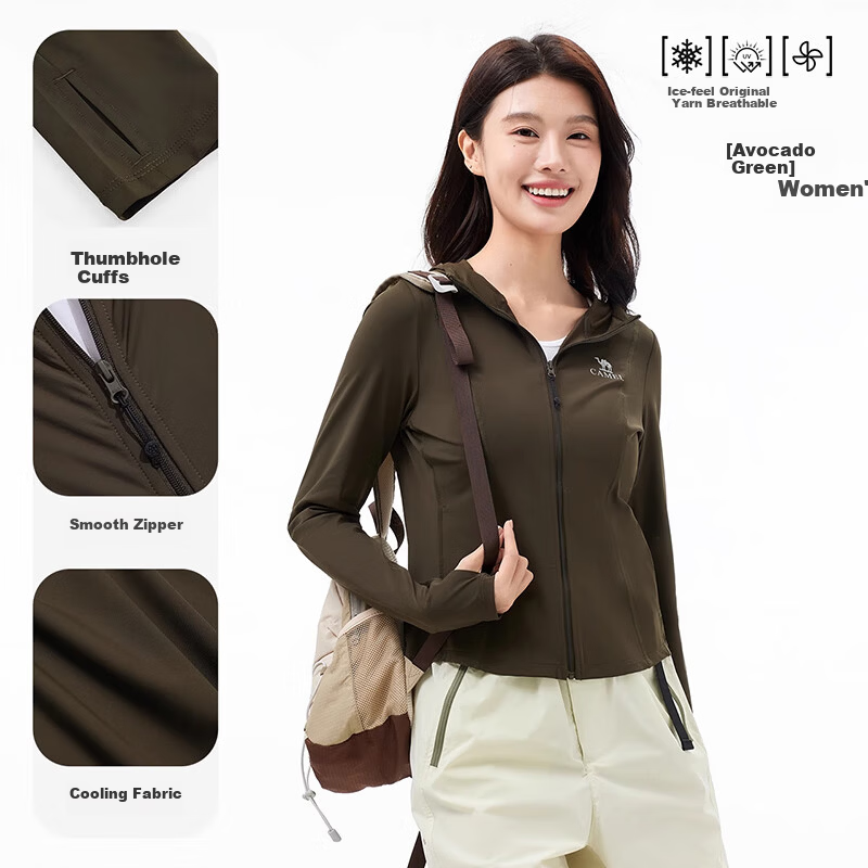 CAMEL Women's Slim Fit Outdoor Sun Protection Jacket Ice Cool Quick-Dry Original Yarn Sunproof Coat A25BAVV106