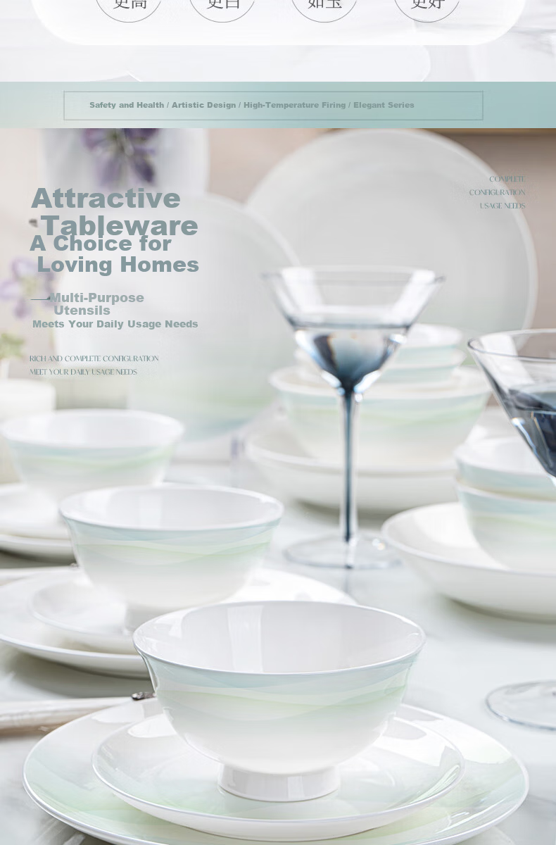 NINE CRANES Jingdezhen Ceramic Rice Bowl Set, 4.5-Inch High-Temperature Porcelain Bowls, Luxury Home Dining, 10 Pieces 3