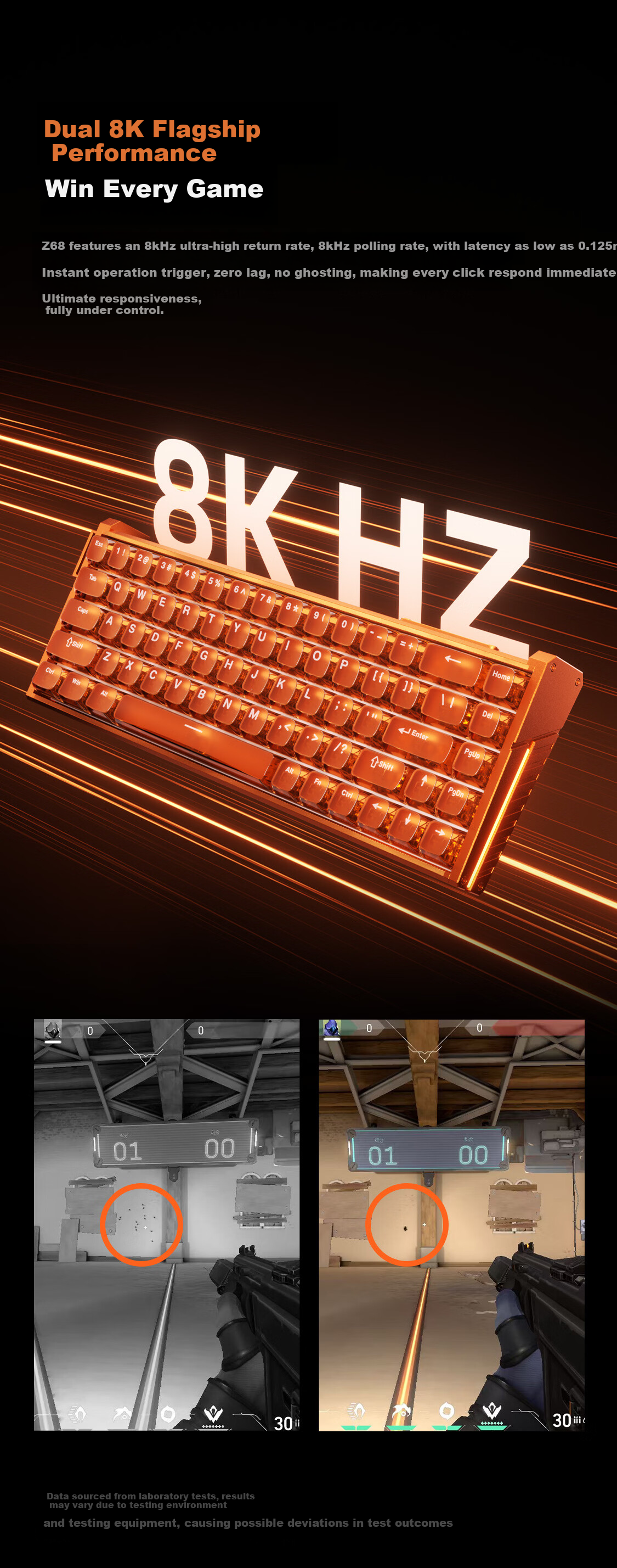 AUSDOM Z68 Full Aluminum Magnetic Shaft Keyboard RT Esports Gaming Mechanical Keyboard Customizable Wired Hot-Swappable Aluminum FPS Valorant 68-Key Star Flash Orange 6