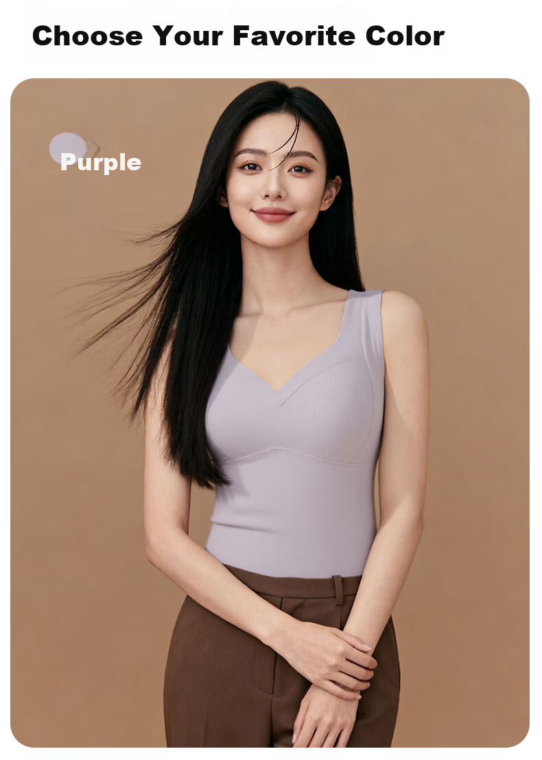 GUJIN Women's Wool-Blend Warm Vest V-Neck with Chest Padding Autumn Winter Thermal Seamless Bra Innerwear 7