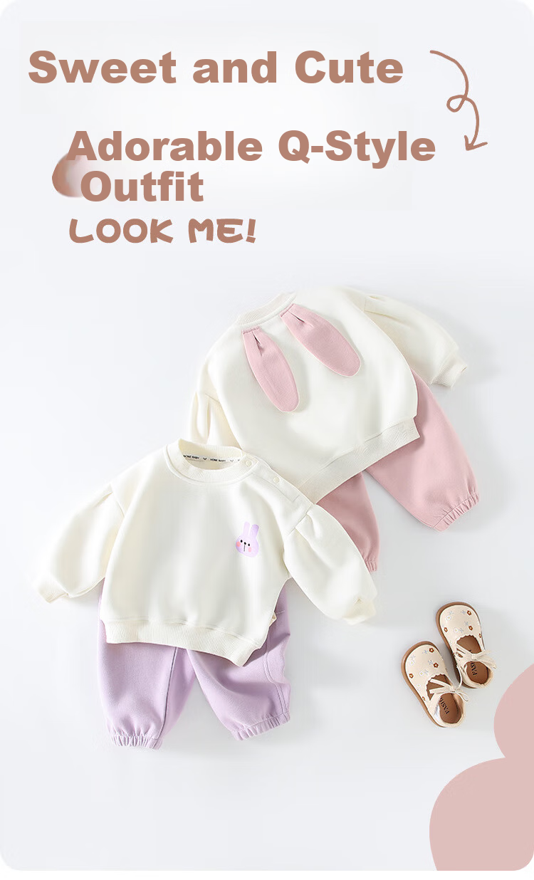 Youqi Girls Spring Sweatshirt Set Baby Clothes Casual Sweatshirt Set Autumn Spring Baby Two-Piece Set 1