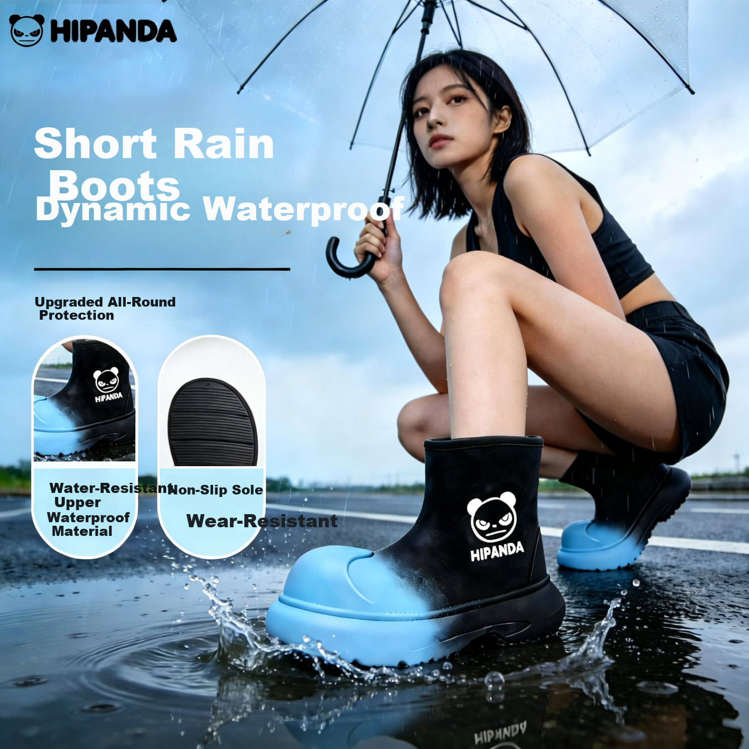 HIPANDA Women's Short Rain Boots, Slip-On Waterproof EVA Outdoor Fishing Wear-Resistant Beach Shoes