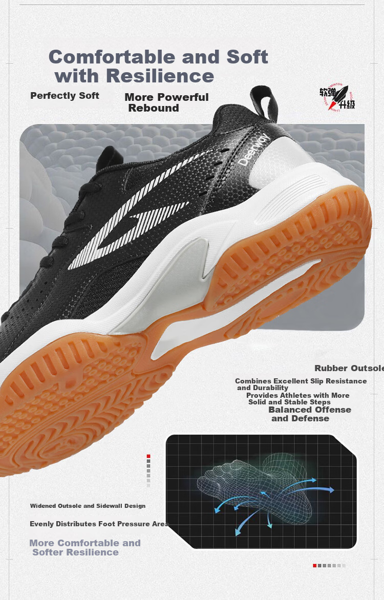 DEERWAY New Unisex Badminton Shoes Durable Anti-Twist Non-Slip Breathable Low-Cut Lightweight Sports Casual Shoes Black White Size 41 3