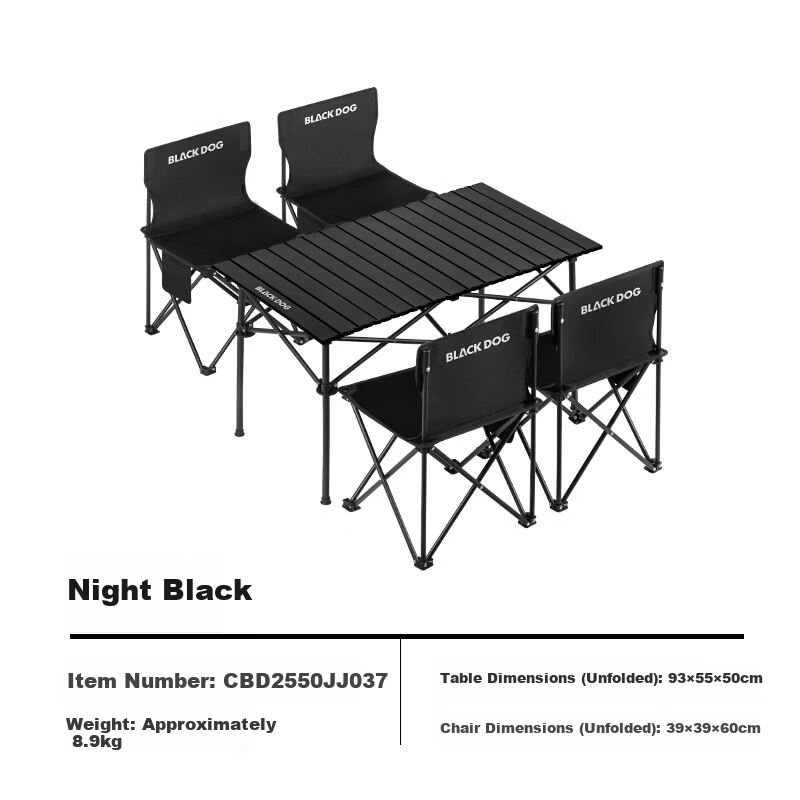 Black Dog Folding Table and Chair Set Outdoor Folding Table Folding Chair Egg Roll Table Picnic Camping One Table Four Chairs