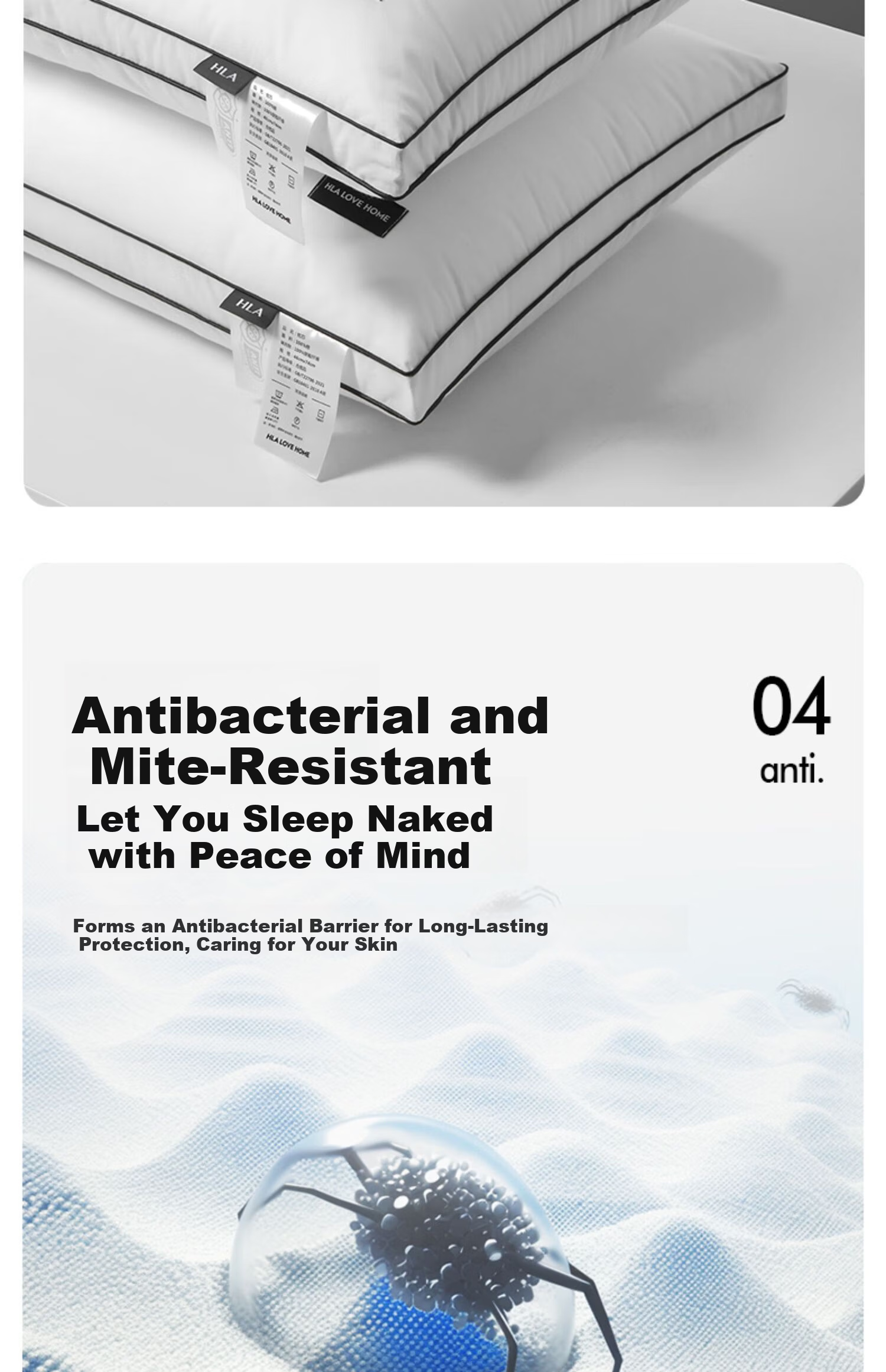 HLA A-Class Pure Cotton Three-Protection Pillow Core Antibacterial Anti-Mite Oil-Resistant Fiber Pillow Low Pillow for Sleeping Single Pack 8