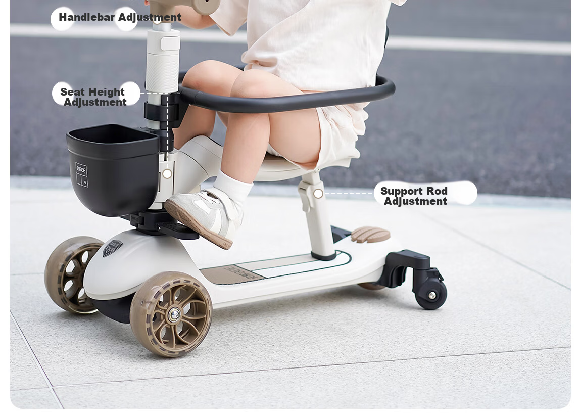 BEIESTATE Supreme Pro Scooter 6-in-1 Foldable Kids Scooter for Ages 1-3-6 Birthday Gift Mica Gray 6