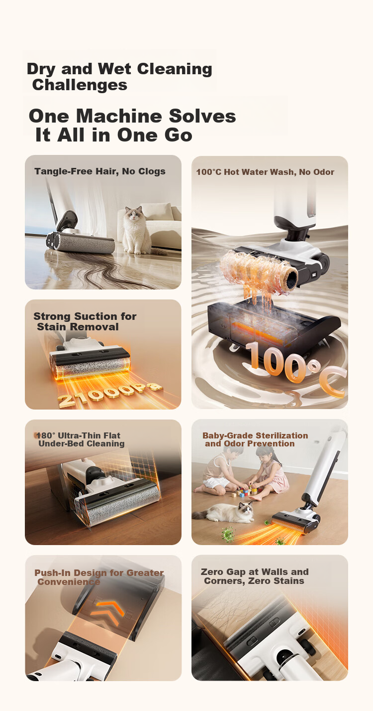 JD Jingzao Little Orca Plus Floor Washer 21KPa Suction 100℃ Hot Water Cleaning Wireless 3-in-1 Home Mop Vacuum Self-Cleaning Floor Cleaner Mother's Day Gift for Mom 4