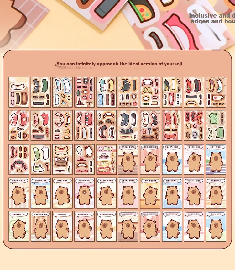 Class 3-2 Capybara Dress-Up Doudou Book Dress-Up Wardrobe Sticker Album DIY Children's Craft Sticker Book Cute Cartoon Princess Toy Book Role Play (Blue) 15