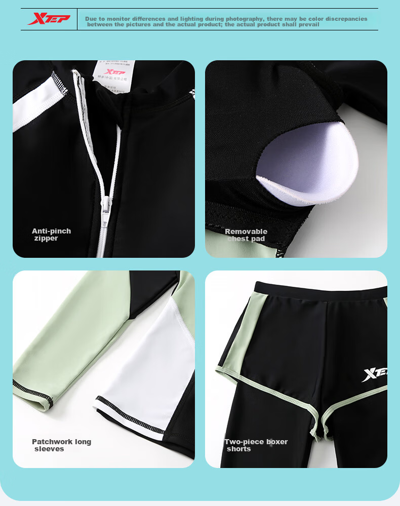 Xtep Women's Conservative Slimming Two-Piece Long Sleeve Long Pants Swimwear Sun Protection Wetsuit Surfing Hot Spring Vacation Swimsuit 10