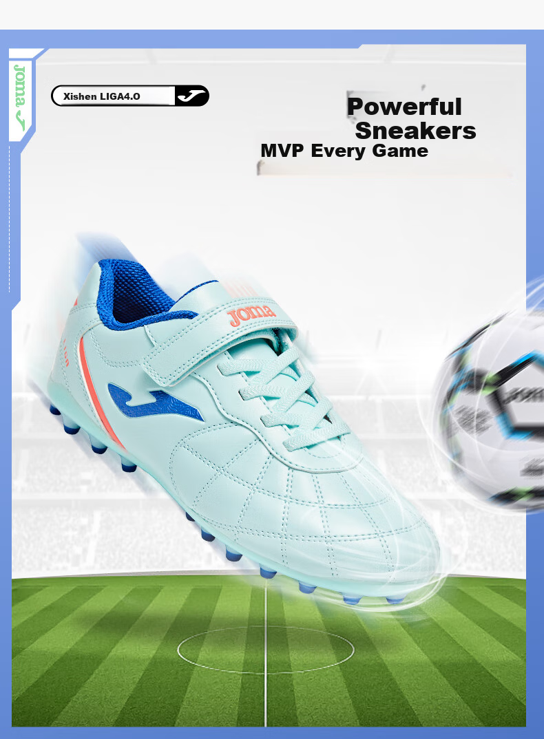 JOMA 2025 New Magic Tape Children's Soccer Shoes MG Short Studs Youth Student Training Shoes Light Blue/Dark Blue Size 36 5