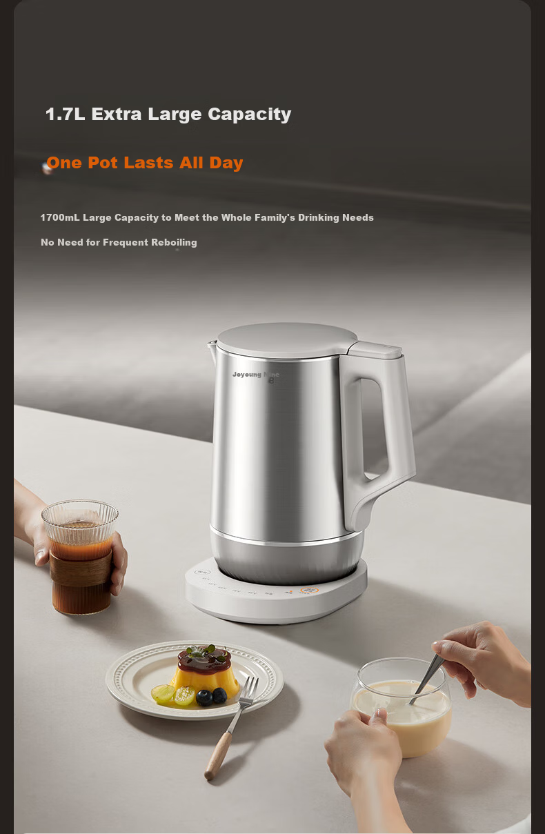 Joyoung Electric Kettle U-Bottom 5-Stage Temperature Control 1.7L 316L Stainless Steel Baby-Grade Seamless Inner Liner No Glue 17WU2T 14
