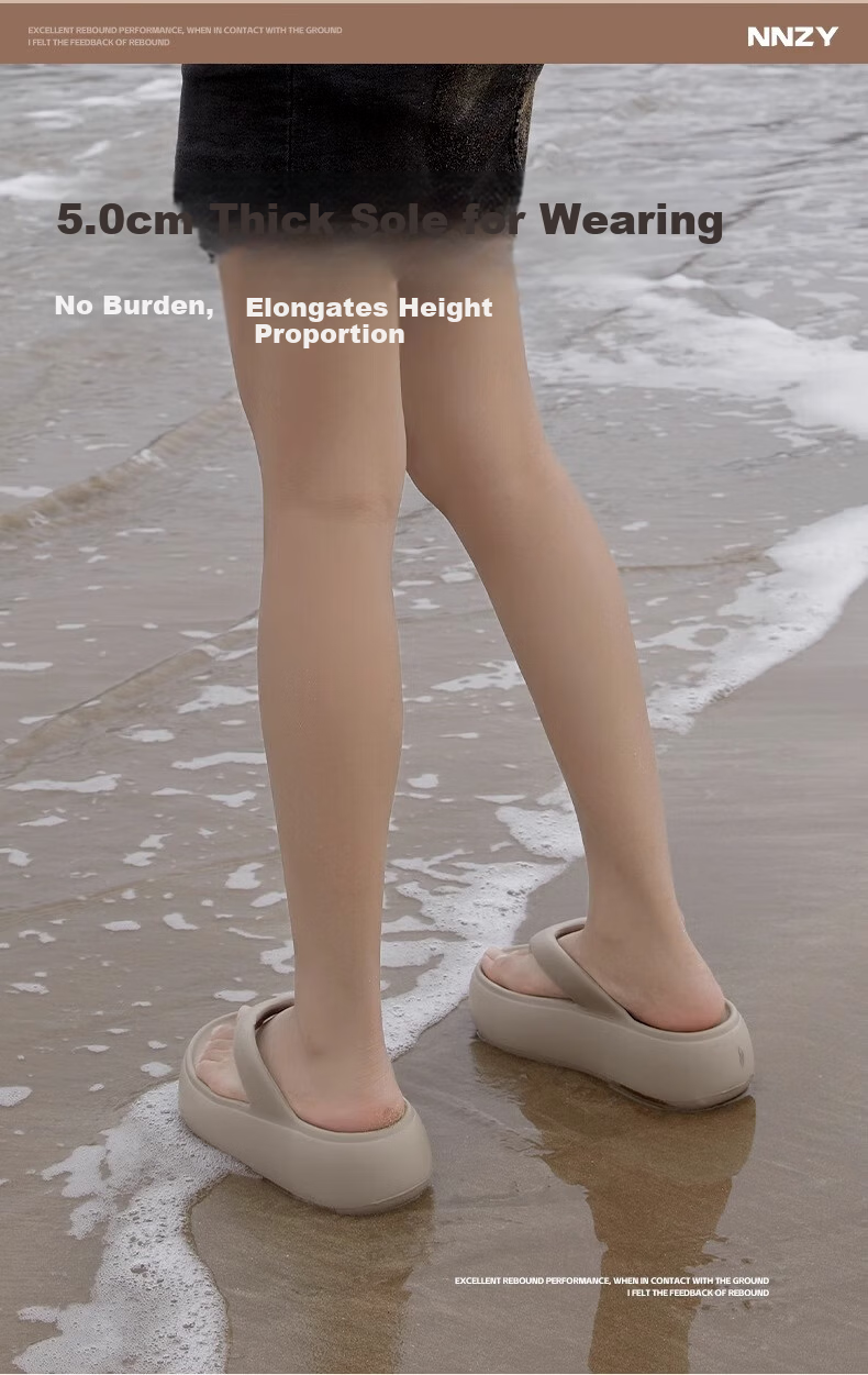 Guoluofi Cushioned Thick Sole Flip Flops for Women Summer Outdoor Fashion Height Increasing Beach Toe-Post Sandals Off-White Size 35-36 5