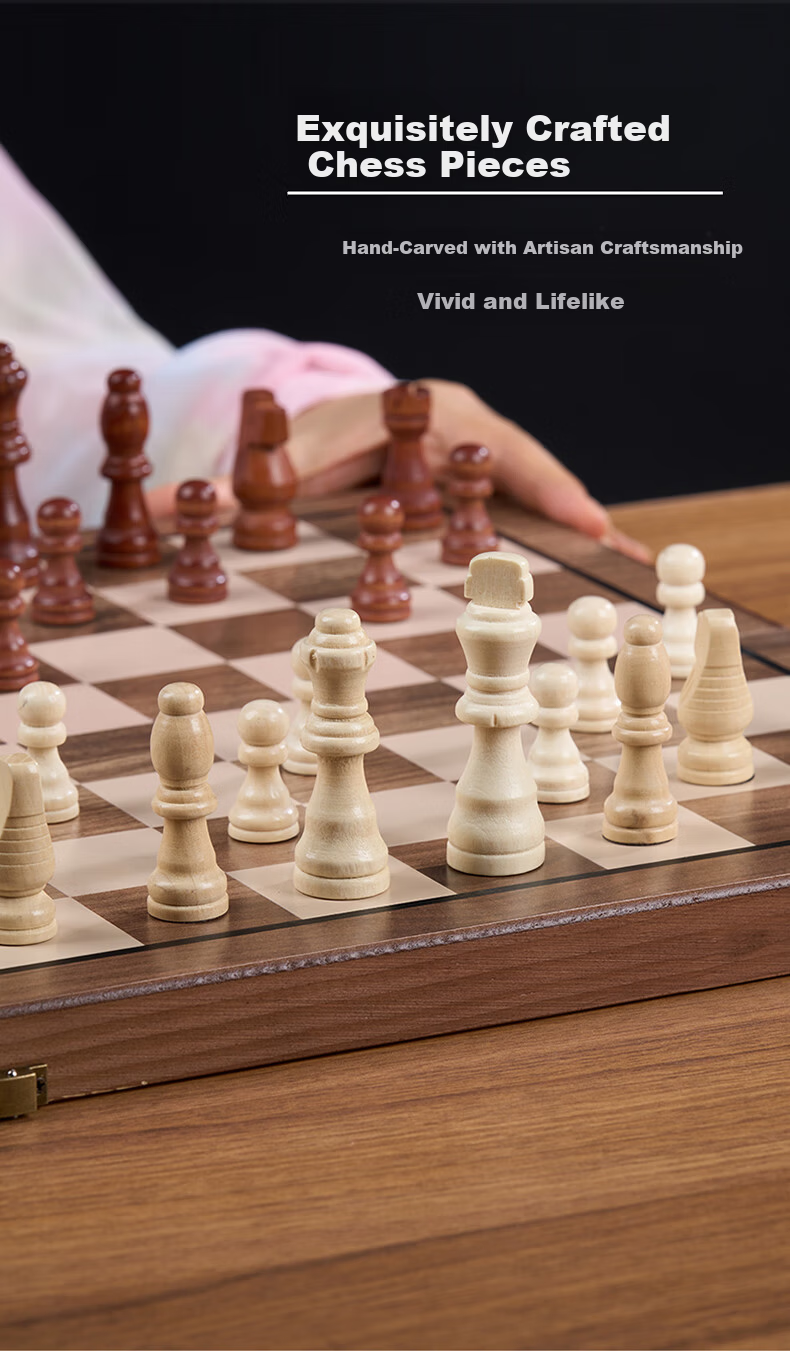 Guan Xiao Er Magnetic Foldable Portable Solid Wood Chessboard High-Grade International Chess for Elementary Children Tournament Camping 5