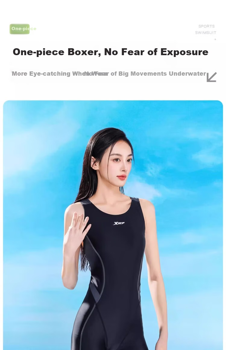 Xtep Women's Conservative High-End Professional Competitive Slimming Tummy Control One-Piece Five-Point Training Swimsuit 7