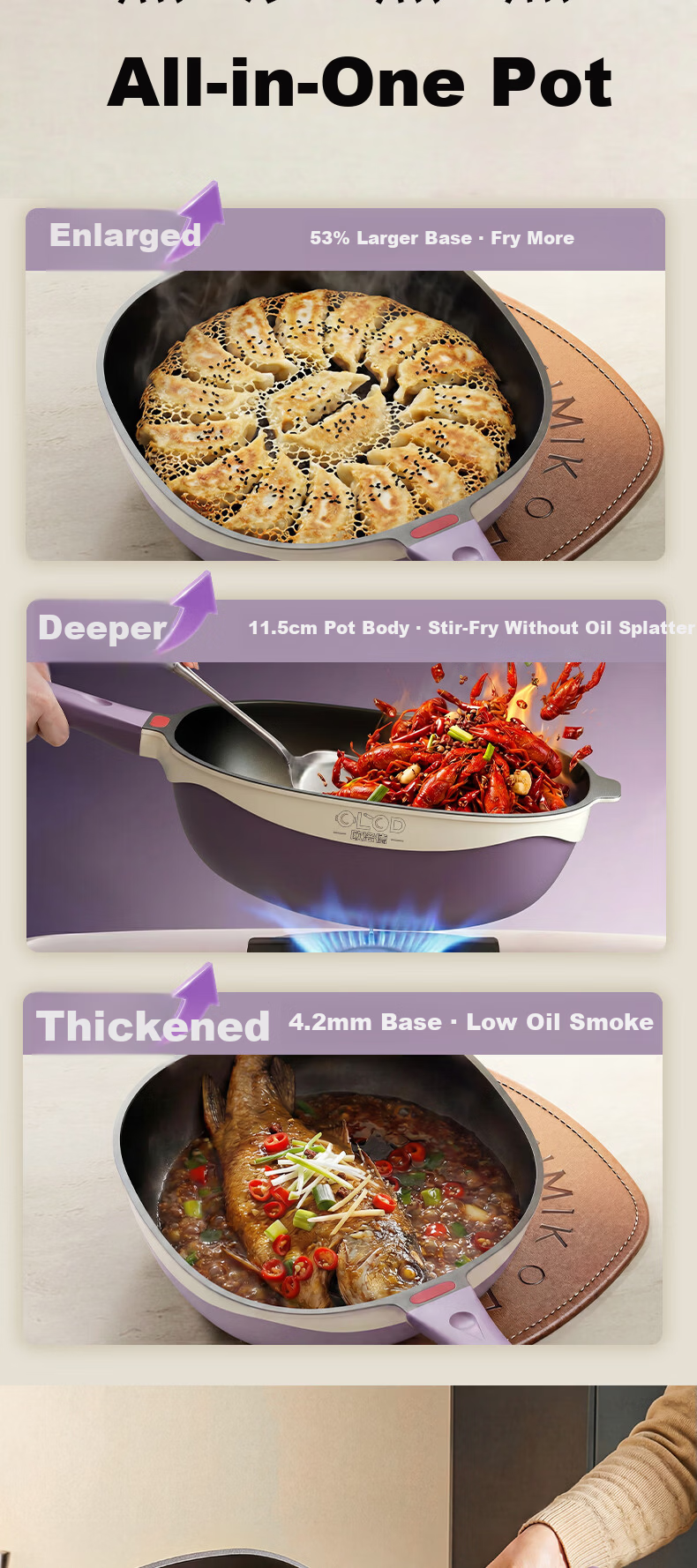 Oluode Titanium Non-Stick Frying Pan with Fluorine-Free Coating, Oil-Repellent, Compatible with Gas and Induction Cooktops, Household Wok 7