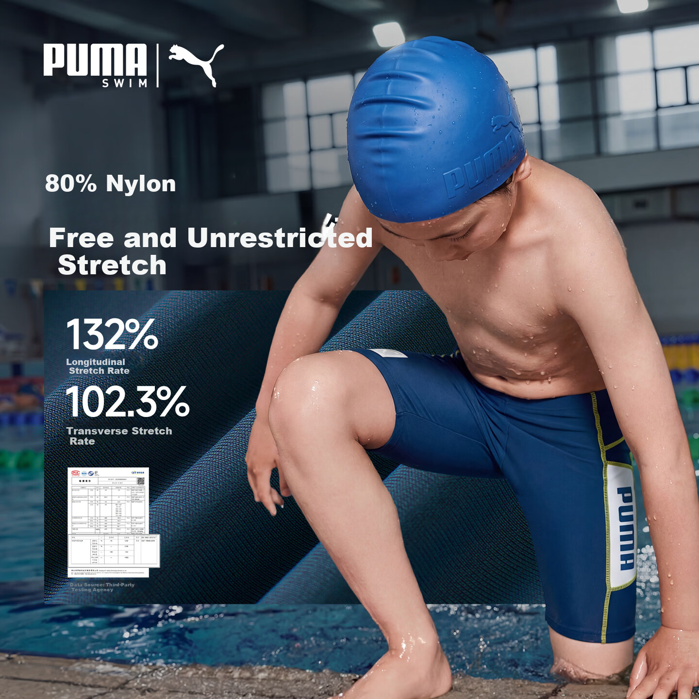 PUMA Kids Swimwear Swim Trunks Casual Sports Yarn-Dyed Sun Protection Boys Swim Shorts Comfortable High Elasticity Children's Swimming Trunks