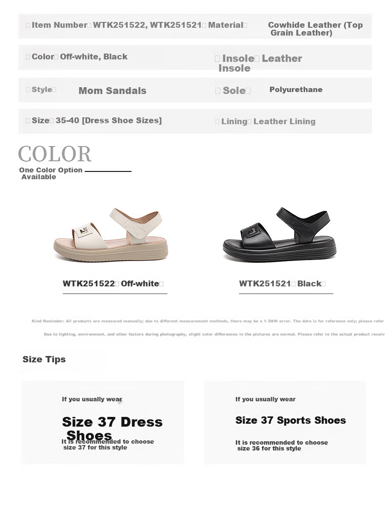 Red Dragonfly Women's Flat Sandals Soft Leather Soft Sole Middle-aged and Elderly Ladies Beach Shoes WTK251521 Black Size 37 3