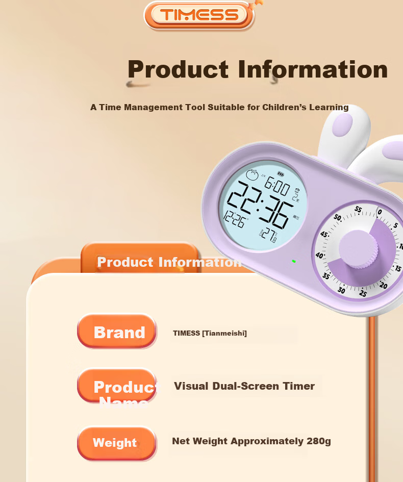 Timess Visual Timer Alarm Clock for Students and Children Smart Night Light Rechargeable Time Manager Live Streaming Timer Back to School Season 12