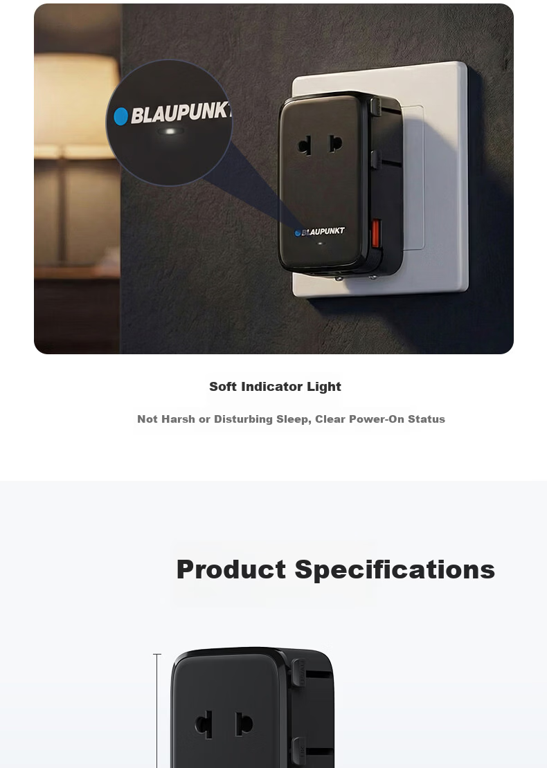 BLAUPUNKT German Universal Travel Adapter Plug, Multi-Functional Charging Converter, International Travel Adapter for US, UK, EU, AU, And JP Standards 24