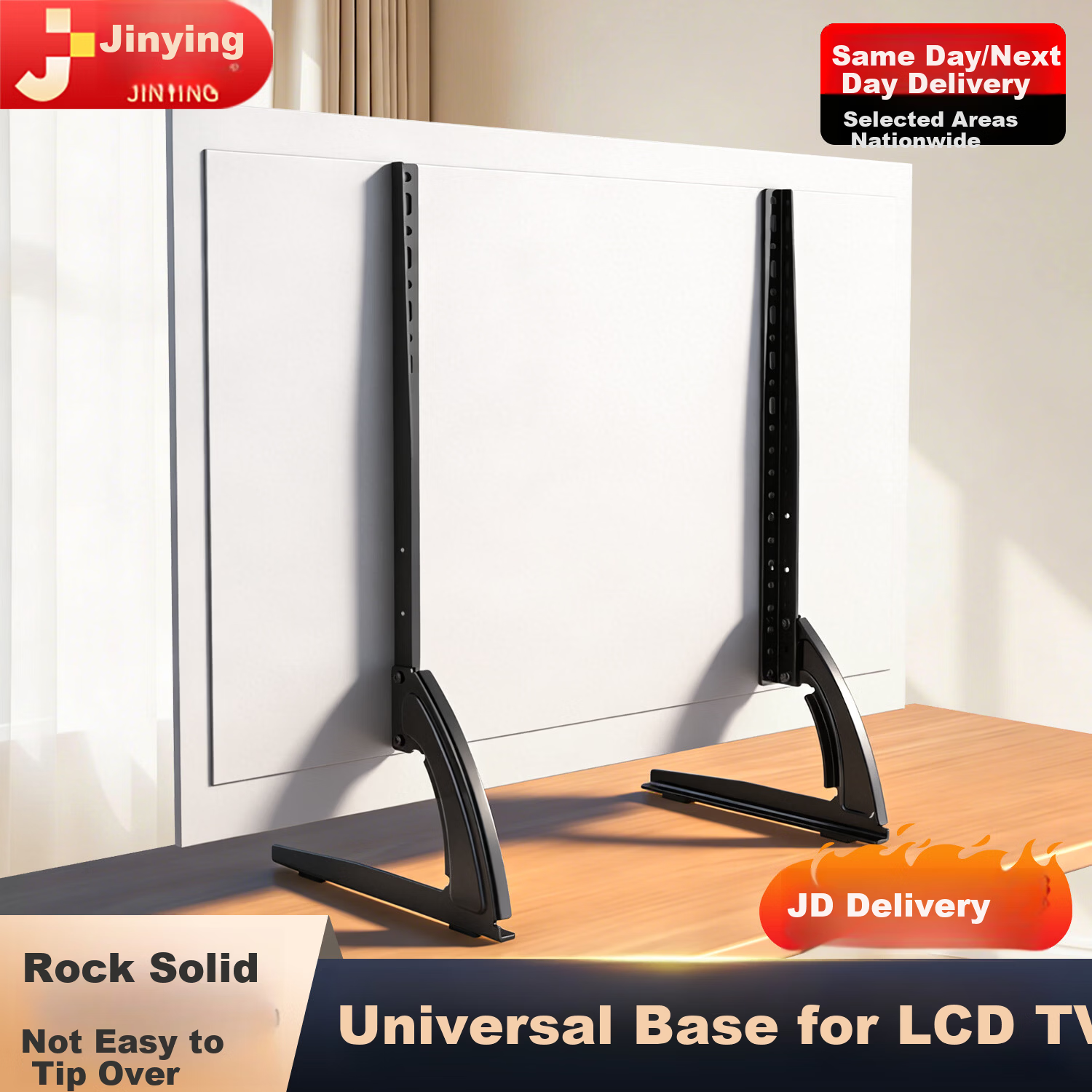 Jinying TV Stand (43-75 inch) LCD Monitor TV Base Desktop No-Drill Height Adjustable for Xiaomi Hisense Skyworth TCL TVs