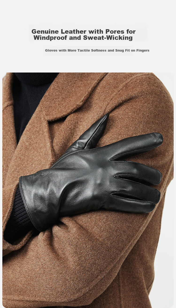 JIUMU Sheepskin Warm Genuine Leather Gloves for Men, Winter Fleece-Lined Windproof Cold-Resistant Touchscreen Compatible Gloves 9