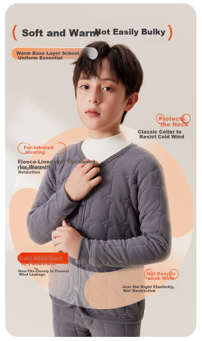 LangSha Kids Thermal Underwear Boys Girls Autumn Winter Fleece Thickened Top School Uniform Essential 9