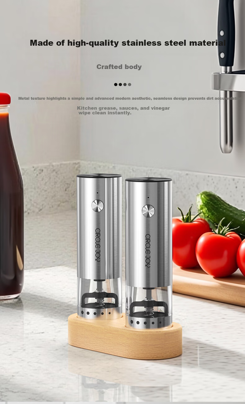 Circle Joy Mini Stainless Steel Electric Pepper Grinder Rechargeable Household Spice Grinder Set of 2 9