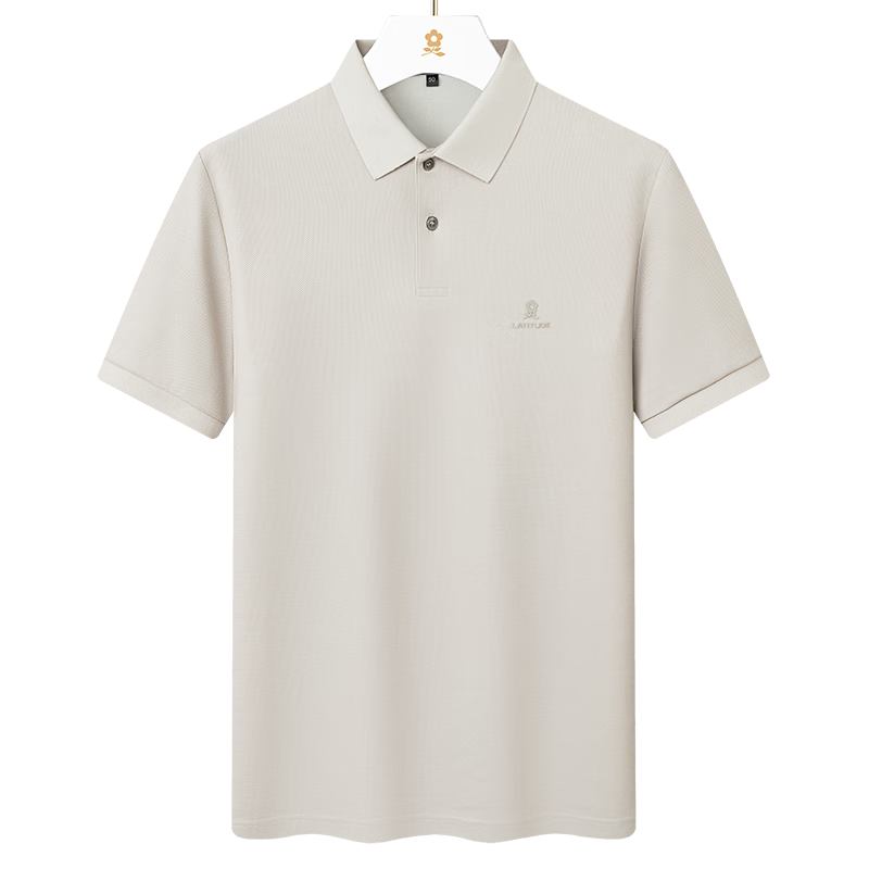 MONTAGUT Men's Summer Short Sleeve Polo Shirt with Mulberry Silk and Long-Staple Cotton, Cool, Skin-Friendly, Breathable T-Shirt, Light Khaki, 2XL/54
