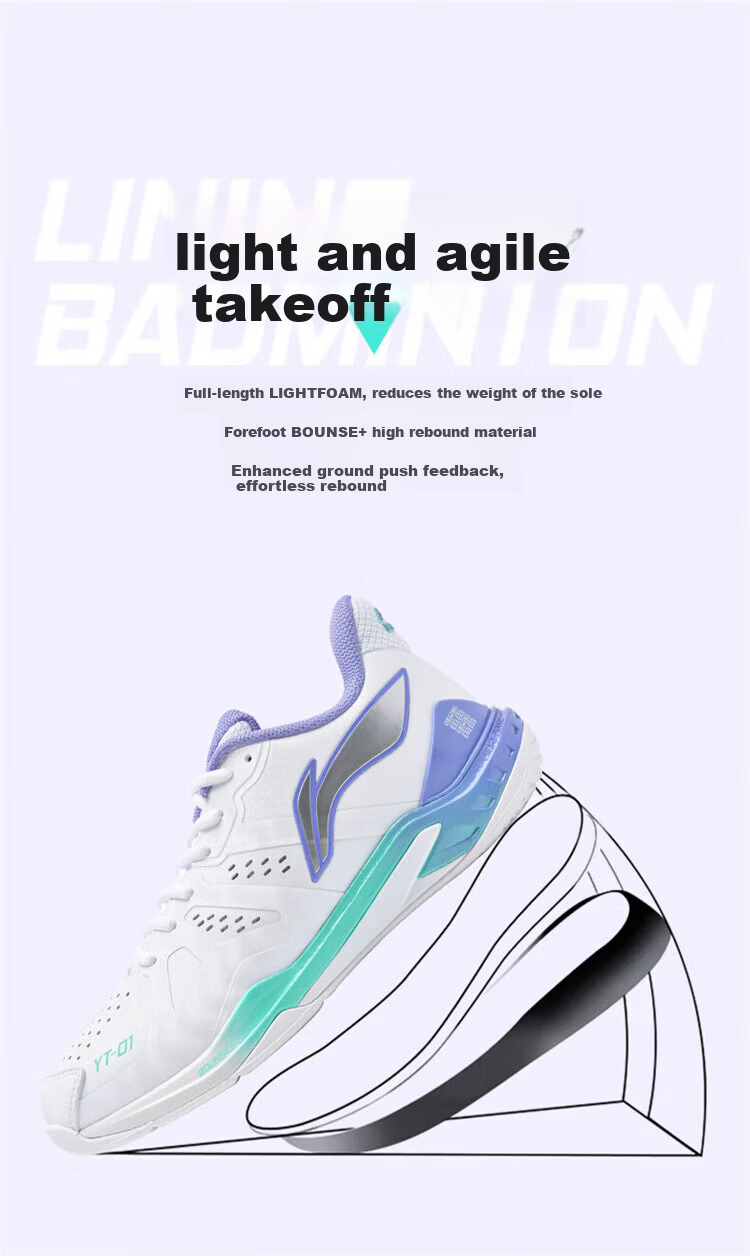 LI-NING Badminton Shoes Yunting NC AYZU017-1 Standard White/Light Blue Purple Size 37 4