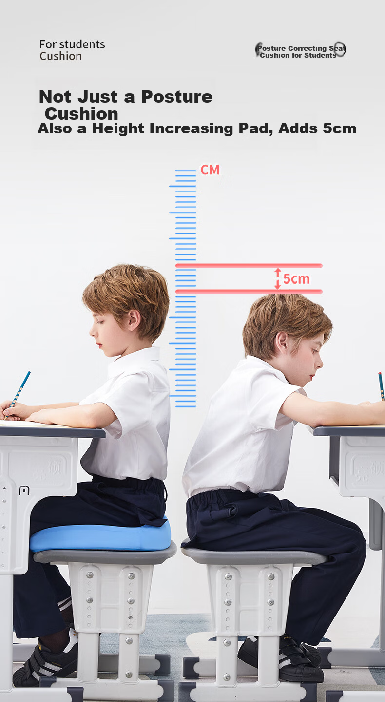 Maotaizi Student Height-Increasing Seat Cushion, Classroom High School Specialized Butt Pad, Chair Children's Breathable Long-Sitting Aid, Memory Foam Bench Gray 5