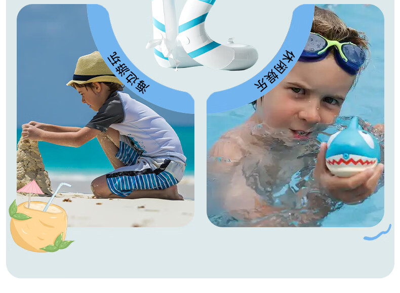 ANTA Inflatable Kids Swim Ring Underarm Float Portable Anti-Tip Thickened Beginner Swimming Aid Blue 3
