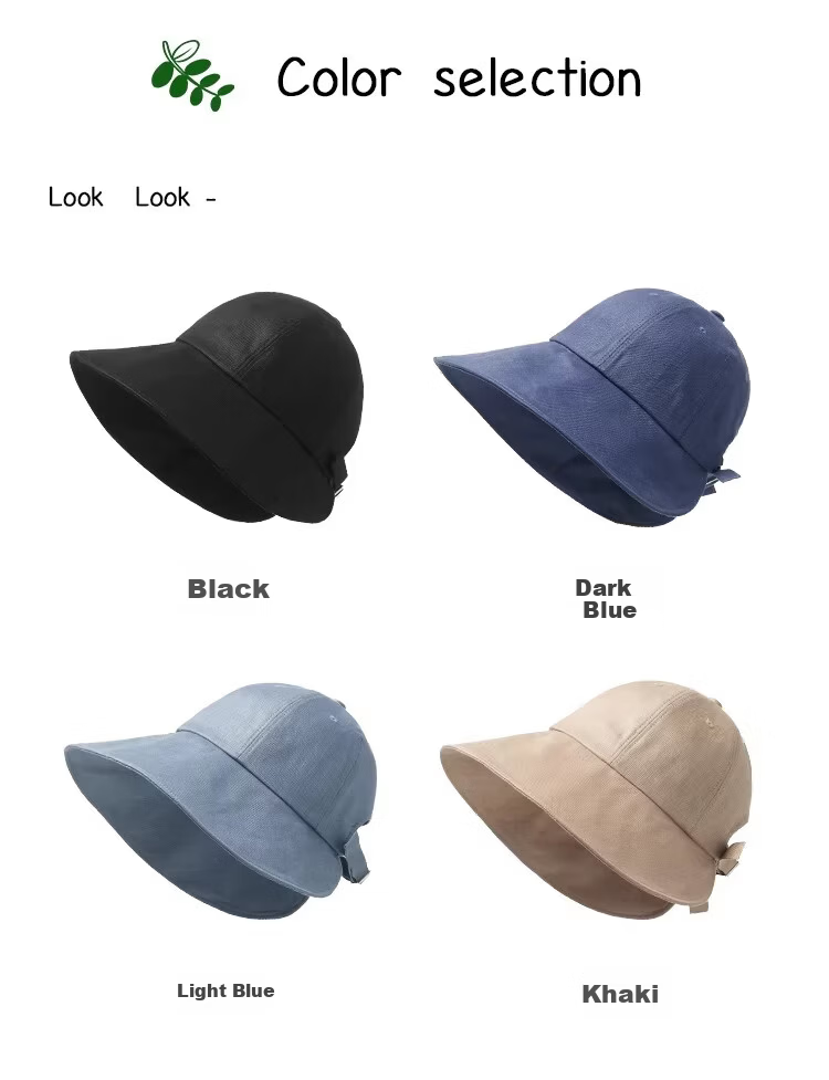 Lagur Japanese Classic Pure Linen Ponytail Outdoor Sunshade Fisherman Hat Sunscreen Hat for Women Summer Dark Blue 6