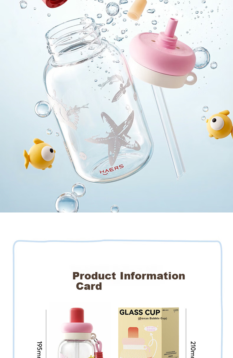 HAERS Glass Cup High-Value Summer Straw Cup for Girls Student Desktop Water Cup Heat-Resistant Suitable for Boiling Water Pink 520ml 9