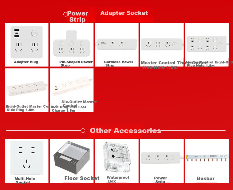 Schneider New National Standard Safety Power Strip, Socket/power Strip/outlet Strip, 6 Outlets with Master Switch, Total Length 1.8 Meters, A+C 20W 1