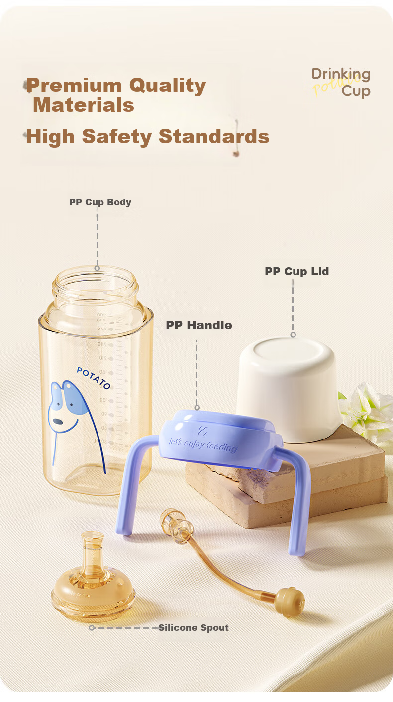 Potato Baby Bottle PP Children's Straw Water Cup with Gravity Ball Spout 9+ Months 300ml Lake Blue 6
