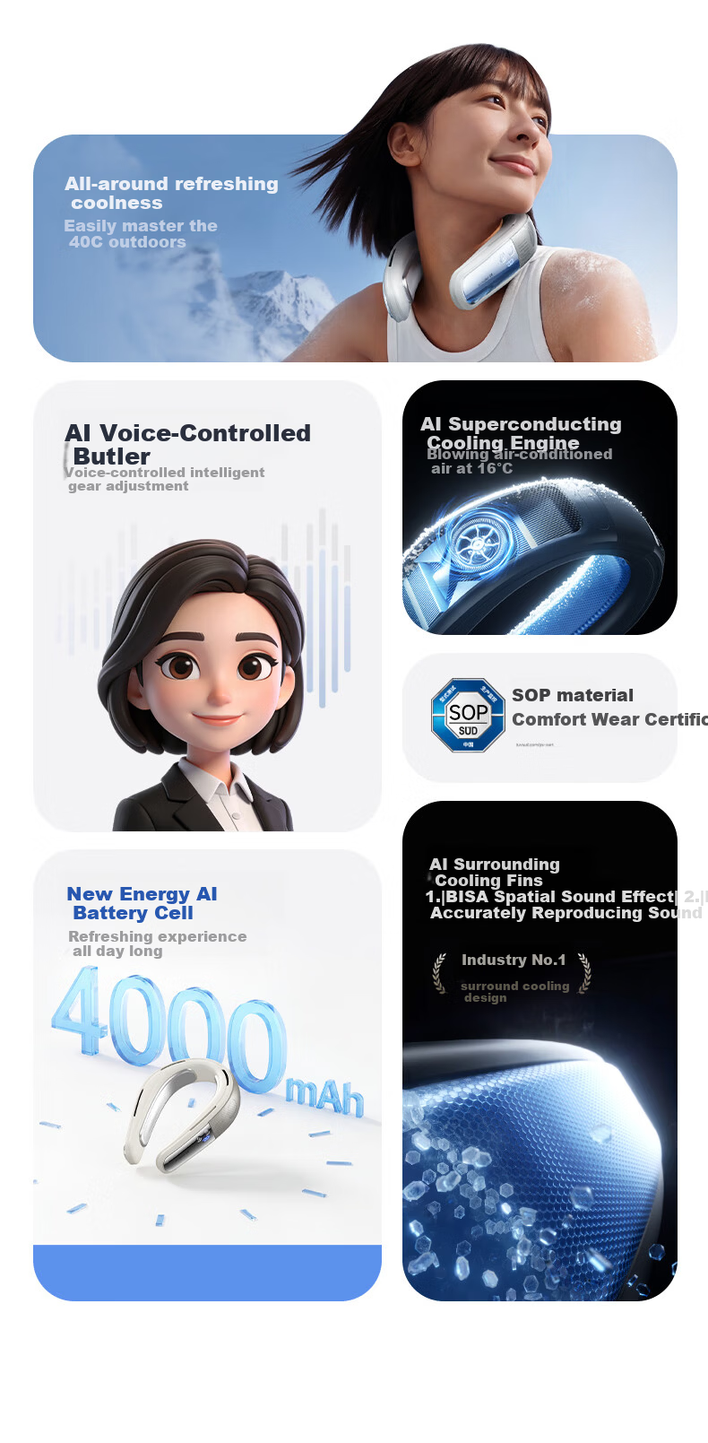 REMAX 2026 New AI Smart Control Neck Hanging Air Conditioner Cooling Fan Long Battery Life Portable Outdoor Wearable Neck Head Cooling Device Birthday Gift 4