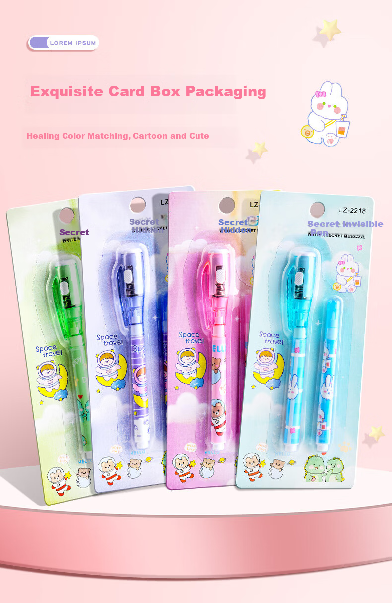 Jiamo Invisible Light Pen Gel Pen Disappearing Invisible Highlighter Magic Light Pen Ink Pen Luminous Creative Cartoon Double-Ended UV Ballpoint Secret Writing Glow Pen 7