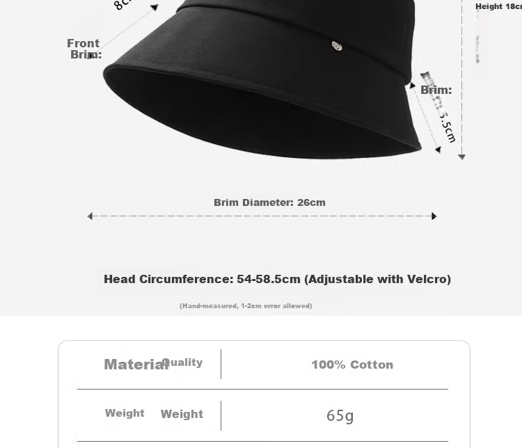 Lagur Classic Style 100% Cotton Fisherman Sun Hat Wide Brim Summer Sunshade Hat Large Head Circumference Classic Black 9