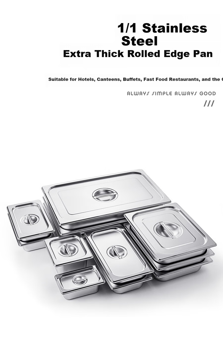 Golden Key Stainless Steel 1/1 Portion Pan Thickened Rolled Edge American Style Commercial 10cm Food Serving Basin GK-MFS11-100J 1