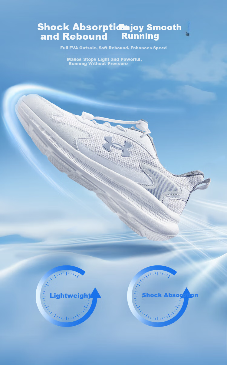 Under Armour Kids Speed Running Shoes Velcro Casual Running Shoes Boys Girls Autumn New Breathable Sneakers 3