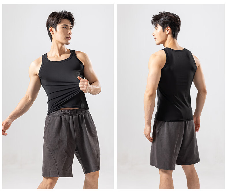 Xunmianren Men's Sleeveless Sports T-Shirt Slim Fit Ice Silk Quick-Dry Breathable Tight-Fitting Narrow Shoulder Base Layer Vest 17