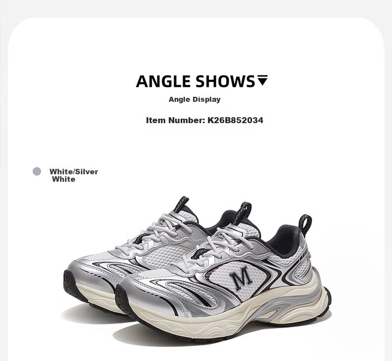 CAMEL Starry Sky 2nd Generation Women's Sports Breathable Casual Thick-Soled Dad Shoes K26B85L2034 White/Silver White Size 35 14