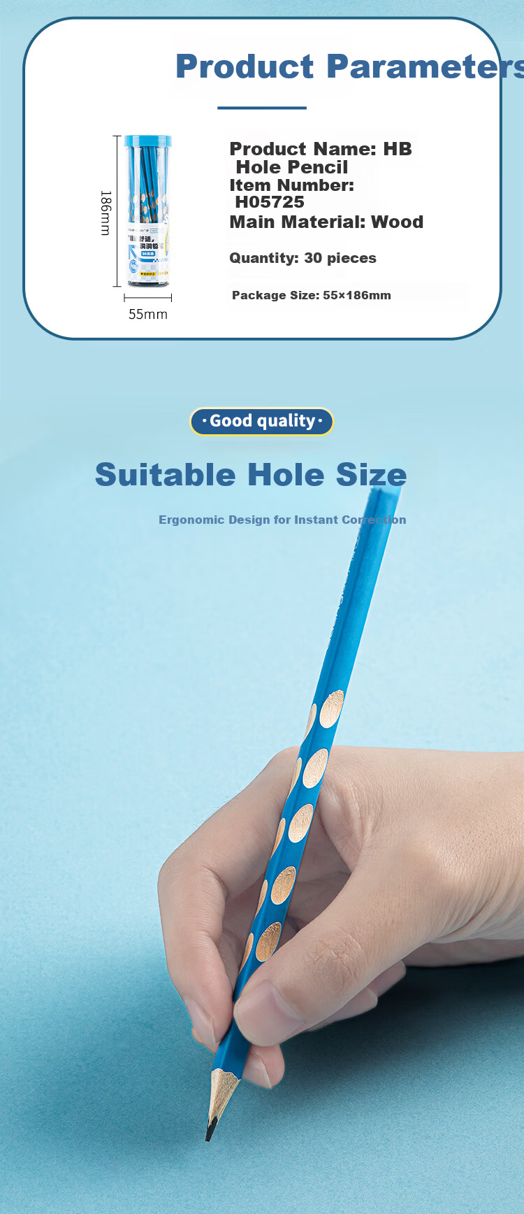 GuangBo 30-Pack Triangular Hole Pencil for Primary School Children Posture Correction Stationery H05725 2