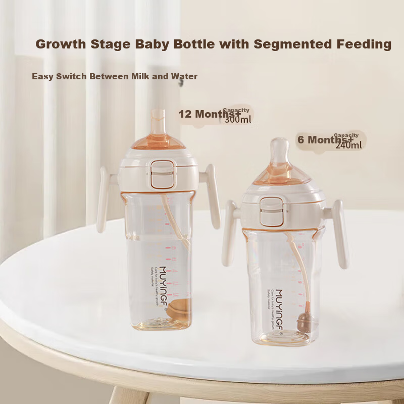 Baby Nursing Bottle 6-12 Months+ with Gravity Ball Anti-Colic PPSU Flip Lid Direct Drinking Training Cup 240ml